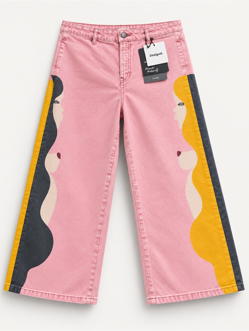 Desigual Pink Wide-Leg Jeans with Graphic Side Panels